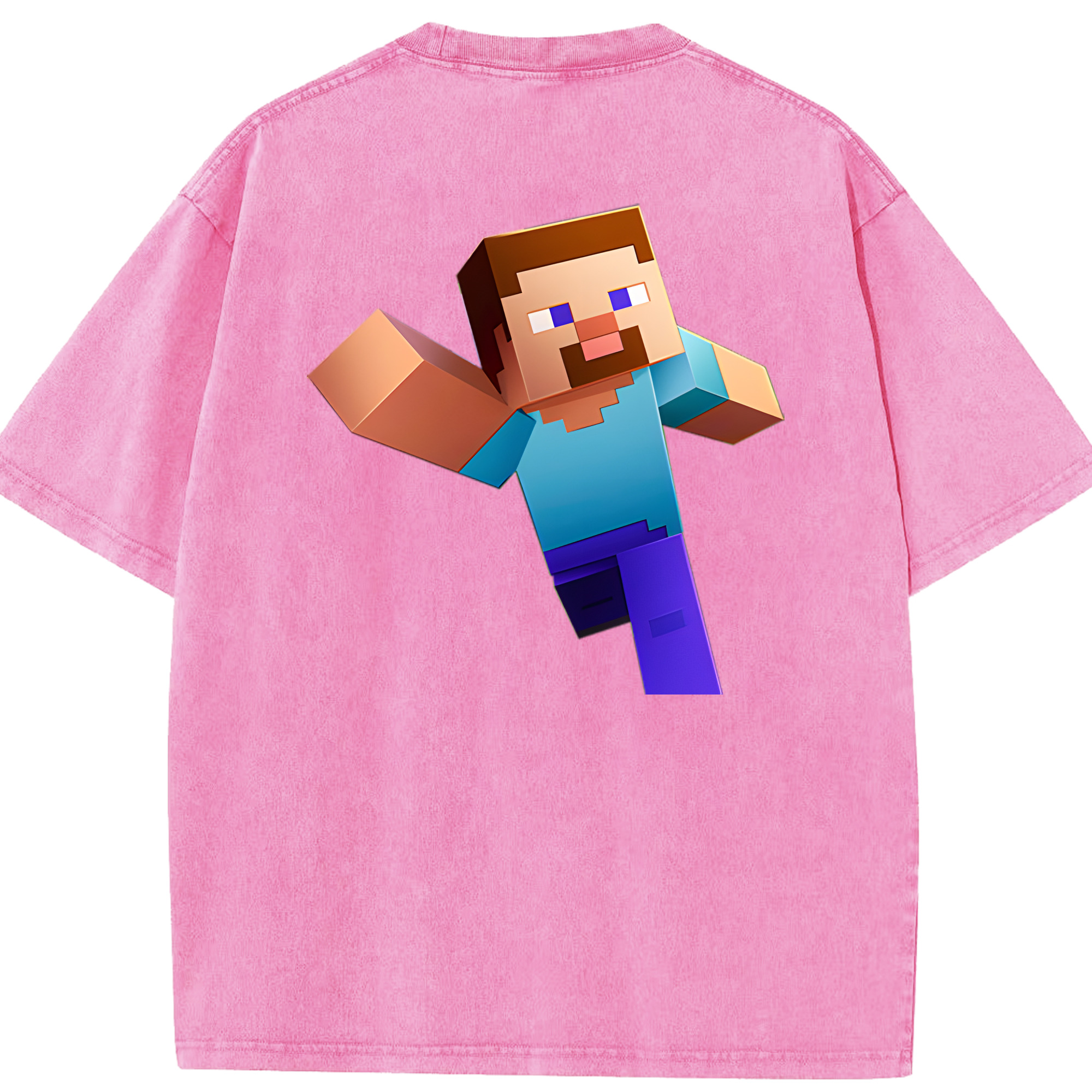 （画像用） マインクラフト ブロックの世界 Minecraft MC Block world 綿100% ヴィンテージ風 半袖Tシャツ（背面プリント）